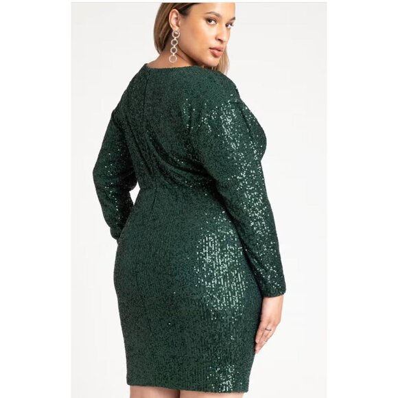 Green Sequin Cowl Neck Dress Size 14 New Holiday Cocktail Party Christmas Event - Picture 2 of 7
